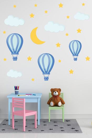 Tilki Dünyası Blue White Flying Balloons Clouds Decorative Sticker