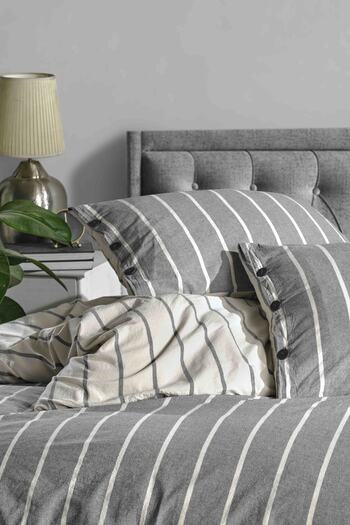 Berolige Urban 100% Cotton Double Washed Thread Paint Striped Duvet Cover Set Anthracite