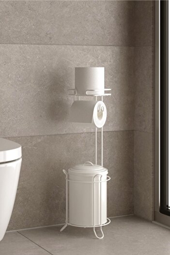 Teknotel Trash Can and Pedestal Toilet Roll Holder White Mg095