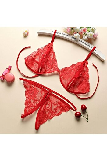 Imoda Women's Red Ruched Bra Panty Set