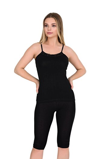 Berrak Women's Black Lace Rope Strap Elestan Undershirt 2126