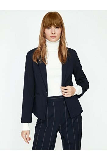 Koton Women's Navy Blue Classic Collar Jacket 9KAK52722UW