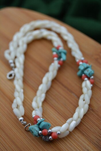 Stoneage Women's Mother-of-Pearl Coral And Turquoise Natural Stone Handmade Special Design Necklace