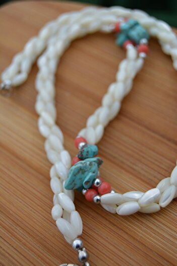 Stoneage Women's Mother-of-Pearl Coral And Turquoise Natural Stone Handmade Special Design Necklace