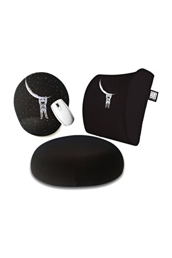 Officeküp Astronaut Visco Lumbar Support Pillow Visco Sitting Cushion Mouse Pad Set of 3