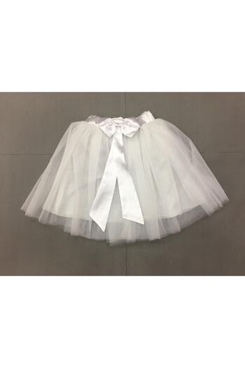 Gökkuşağı Girl's White Solid Color Bow Tutu Skirt
