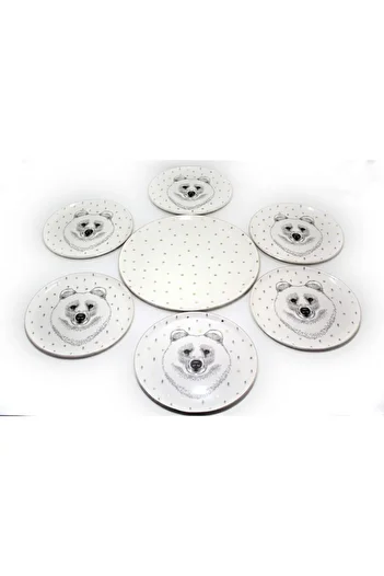 Porland Forest Service Plate and Bear Cake Presentation Set 7 Pieces