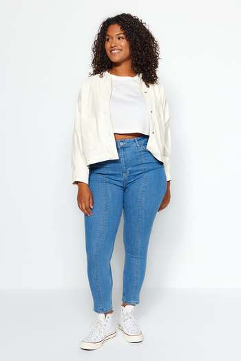 Trendyol Curve Blugi skinny elastici cu detaliu cu cusături cu talie înaltă TBBSS23CJ00027