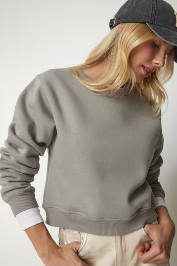 Happiness İstanbul Women's Smoked Raised Crop Sweatshirt UB00178