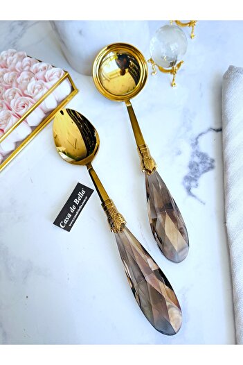 CASA DE BELLA 2 Pieces Rice Spoon and Soup Ladle with Crystal Handle