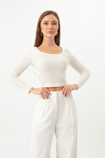 Lafaba Women's White Backless Knitted Blouse