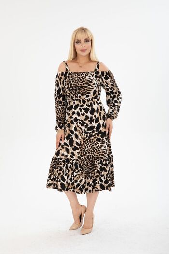 mezura tekstil PLUS SIZE BELOW KNEE LONG SLEEVE MADONNA COLLAR SKIRT Ruffle STYLISH VISCOSE COMBED DRESS