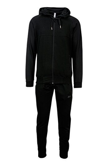 BSM Men's High Quality Cotton Hooded Lycra Zippered Cuff Leg Sports Tracksuit Set