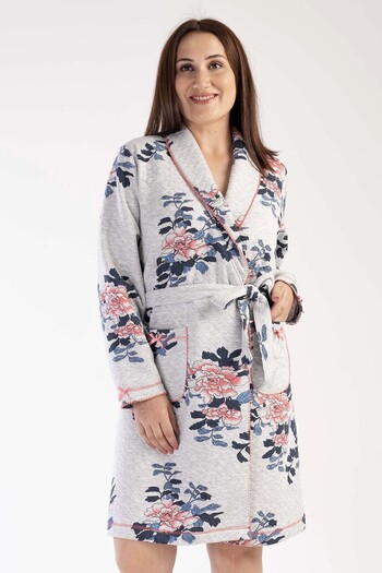 The My Official WOMEN'S QUILTED XXL SAL COLLAR LONG SLEEVE SHORT MORNING DRESS