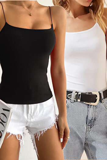 Tam Moda Γυναικεία μπλούζα με κορδόνι Λευκό-Μαύρο ΣΕΤ 2 ΤΩΝ