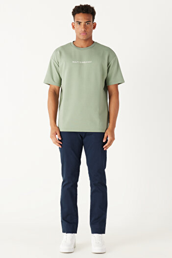 AC&Co / Altınyıldız Classics Men's Stone Green Boxy Fit Crew Neck Sweatshirt