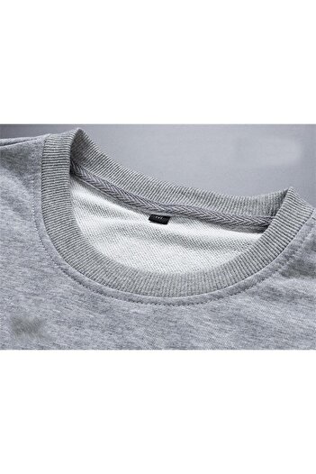 Touz F422 Center Baskılı Gri Unisex Oversize Bisiklet Yaka Sweatshirt