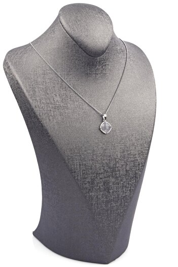Sahra Cloudy Quartz Natural Stone Silver Colored Necklace