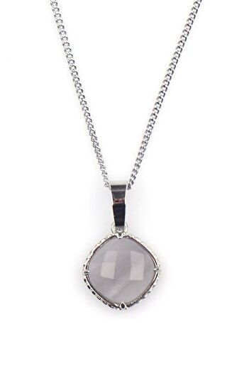 Sahra Cloudy Quartz Natural Stone Silver Colored Necklace