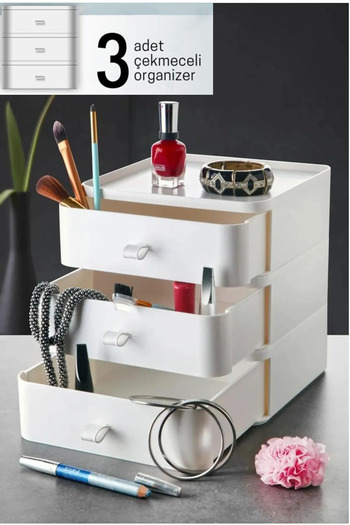 Bayev 3 Tiers Drawer Desktop Organizer Makeup Jewelry Accessory Organizer Storage Box White