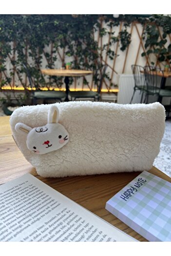 sumicorn Cute Rabbit Plush Washable Zippered Gingham Lined Cloth Pen Holder Pencil Case Makeup Bag