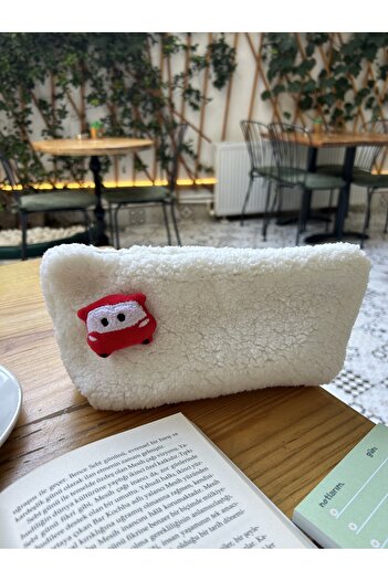 sumicorn Cute Car Plush Washable Zippered Gingham Lined Cloth Pen Holder Pencil Case Makeup Bag