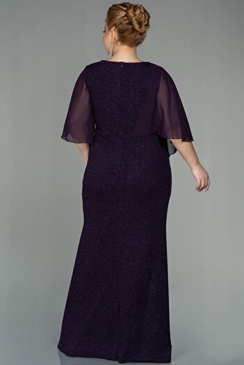 Abiyefon Purple Short Sleeve Long Glitter Plus Size Evening Dress Abu2857