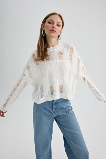 DeFacto Openwork Crew Neck Sweater - B3692ax23wn