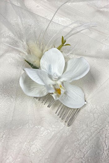 Hobigram Feathered Orchid Scalloped Bridal Accessory Hair Clip for the Most Beautiful Brides – Crown, Crystal Stone, Stylish Fashion