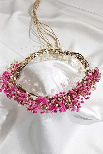 Hobigram Fuchsia Chipsolu Pearl Dry Flower Crown for the Most Beautiful Brides – Crown, Crystal Stone, Stylish Model, Bridal Crown