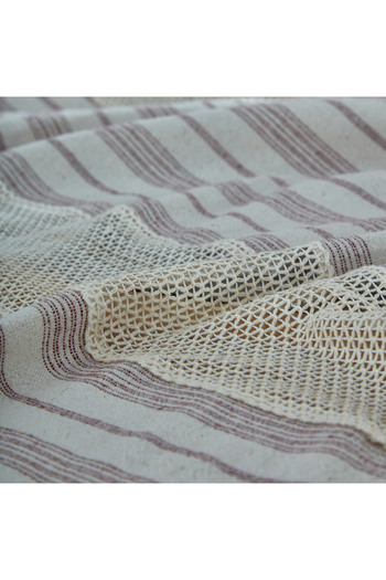 vivamaison Washed Cotton Burgundy Striped Ruched Tablecloth