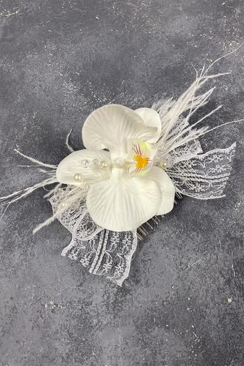 Hobigram The Most Beautiful Brides Orchid Beaded and Feathered Scalloped Outer Shooting Bridal Hairpin – Crown, Crystal Stone