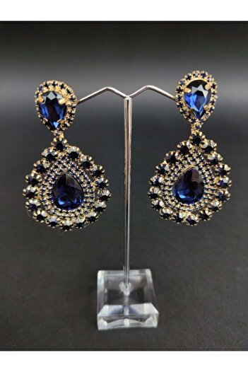 Hobigram Earring Types Navy Blue Crystal Stone Henna Wedding Bridal Earring – Bijoux Earring, Stylish Design – Bijute