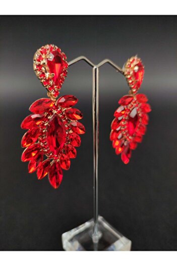 Hobigram Earring Assortment Red Crystal Stone Henna Wedding Bridal Earring – Bijoux Earring, Stylish Design – Bijuter