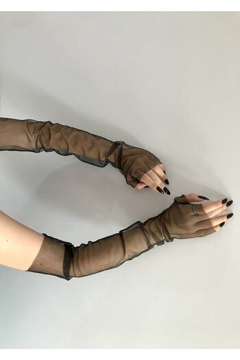 Hobigram Wedding Wedding Product Black Long Tulle Gloves Fingerless Evening Dress Gloves Halloween Costume