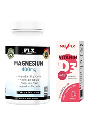 FLX Magnezyum Bisglisinat Malat Taurat Glukonat 180 Tablet + Nevfix 400 Iu Sprey 20 Ml