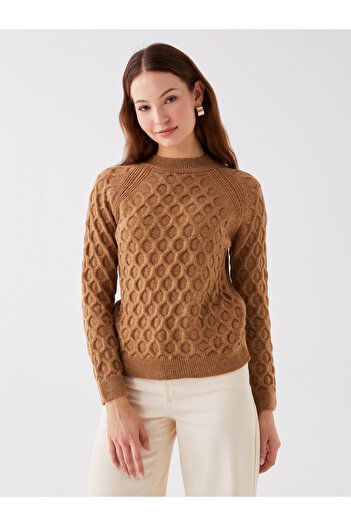 LC Waikiki Long Sleeve Crew Neck Patterned Women's Knitwear Sweater