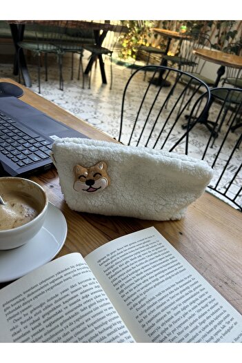 sumicorn Cute Dog Plush Washable Zippered Gingham Lined Cloth Pen Holder Pencil Case Makeup Bag
