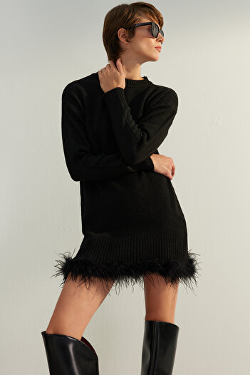 Trendyol Collection Limitovaná edice černého mini úpletu Měkké texturované Otrisch Detailed Dress TWOAW24EL00675