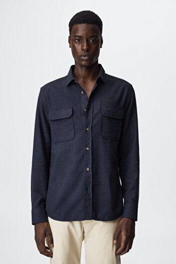 MANGO Man Men's Navy Blue Shirt