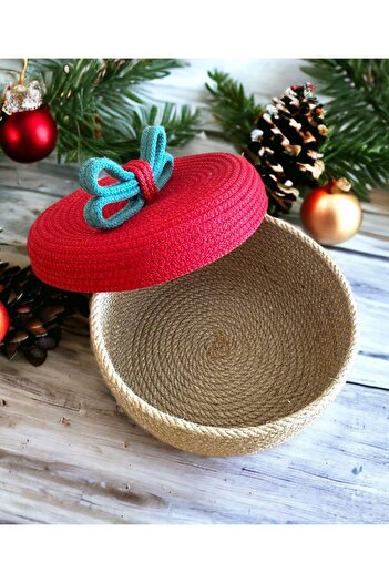 AYŞE SERHOŞOĞLU HOME DESİGN New Year - 100% Natural Wicker Basket, New Year Decorative Wicker Basket, Multi-Purpose