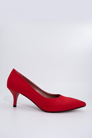 Modabuymus Women's Short Heeled Red Suede Stiletto Shoes - Candy