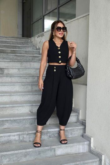 Laluvia Black Vest Trousers Set