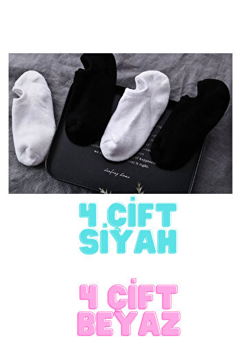 socksbox 8 Çift Kadın Topuk Burun Takviyeli Siyah-Beyaz Sneaker Çorap /34-39