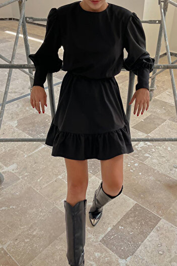 Ortaya Çık Black Padded Design Dress