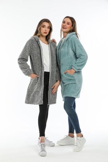MODA UGS Women's Gray Long Zippered Fleece Cardigan