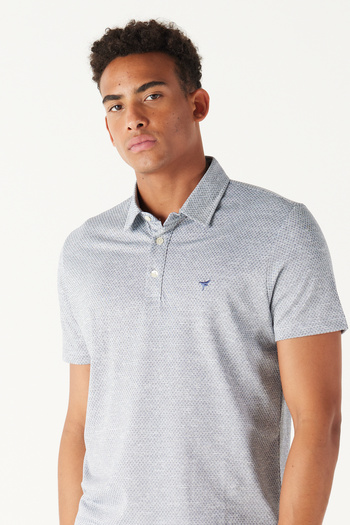 AC&Co / Altınyıldız Classics Pánské námořnické modrobílé žakárové tričko Slim Fit úzkého střihu Polo výstřih s krátkým rukávem Easy-Iron
