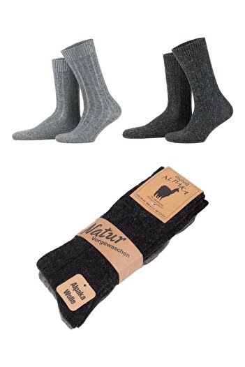 Aytuğ Unisex Alpaka Yünü Kışlık Soket 2'li Çorap-3095 G/a