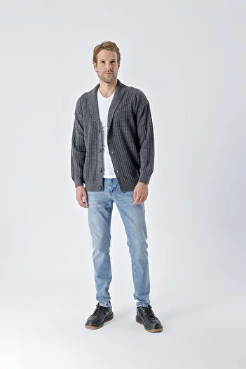 CHUBA Men's Double Breasted Buttoned Casual Knitwear Cardigan Anthracite 24W216