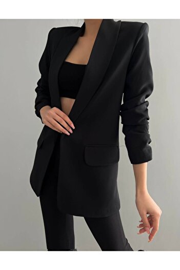 SEZON MAGAZALARI Atlas Fabric - Women's Blazer Jacket with Shirred Sleeves